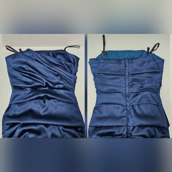 🇨🇦 Le Chateau Strapless Turquoise Satin Dress - Picture 10 of 16